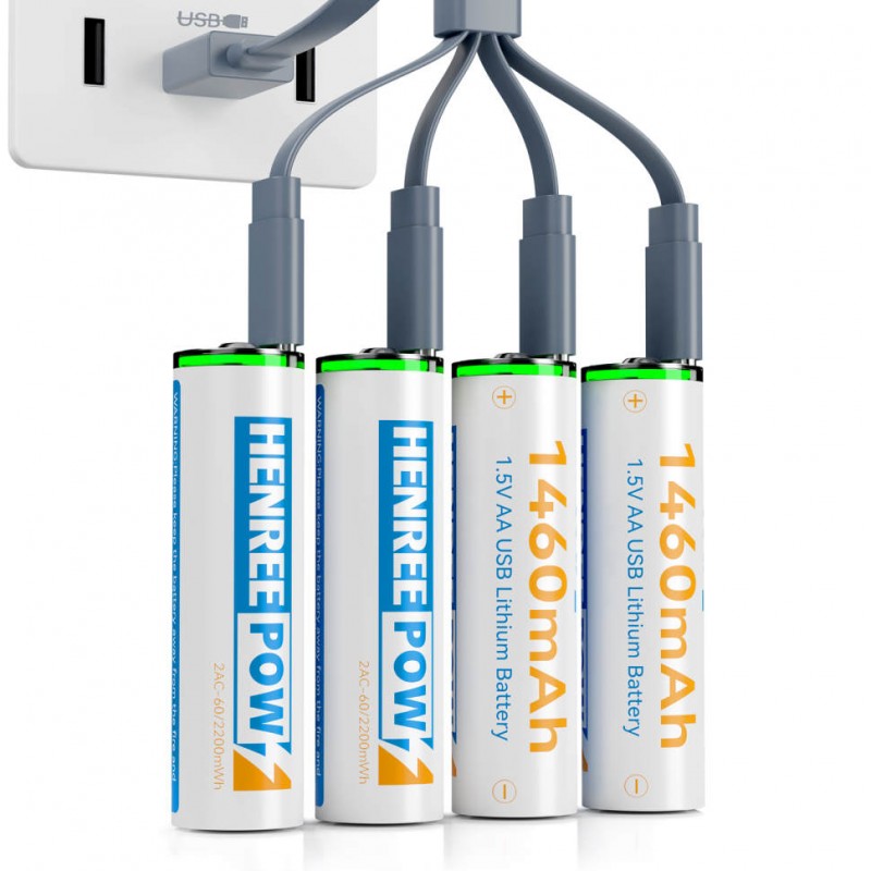 Henreepow TYPE-C Rechargeable AA 2200 Lithium Batteries