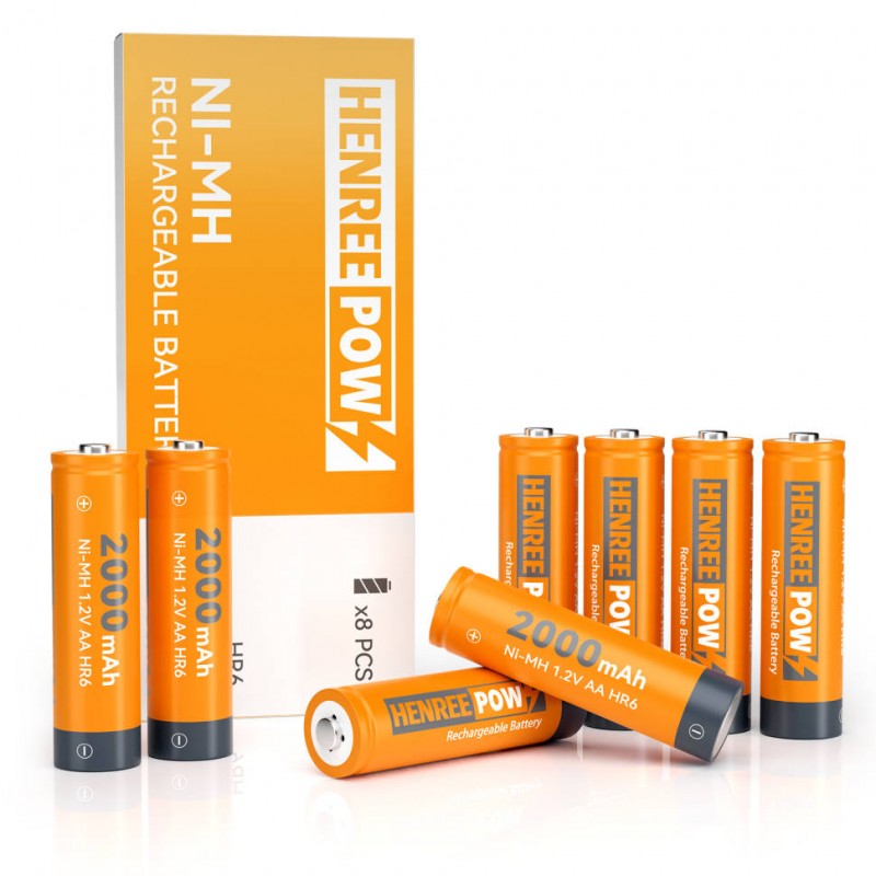 Henreepow Ni-MH AA 2000 Rechargeable Batteries for Solar Lights